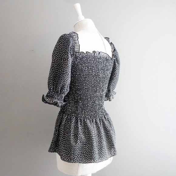 Max Studio Polka Dot Square Neck Black & White Top - Picture 3 of 13